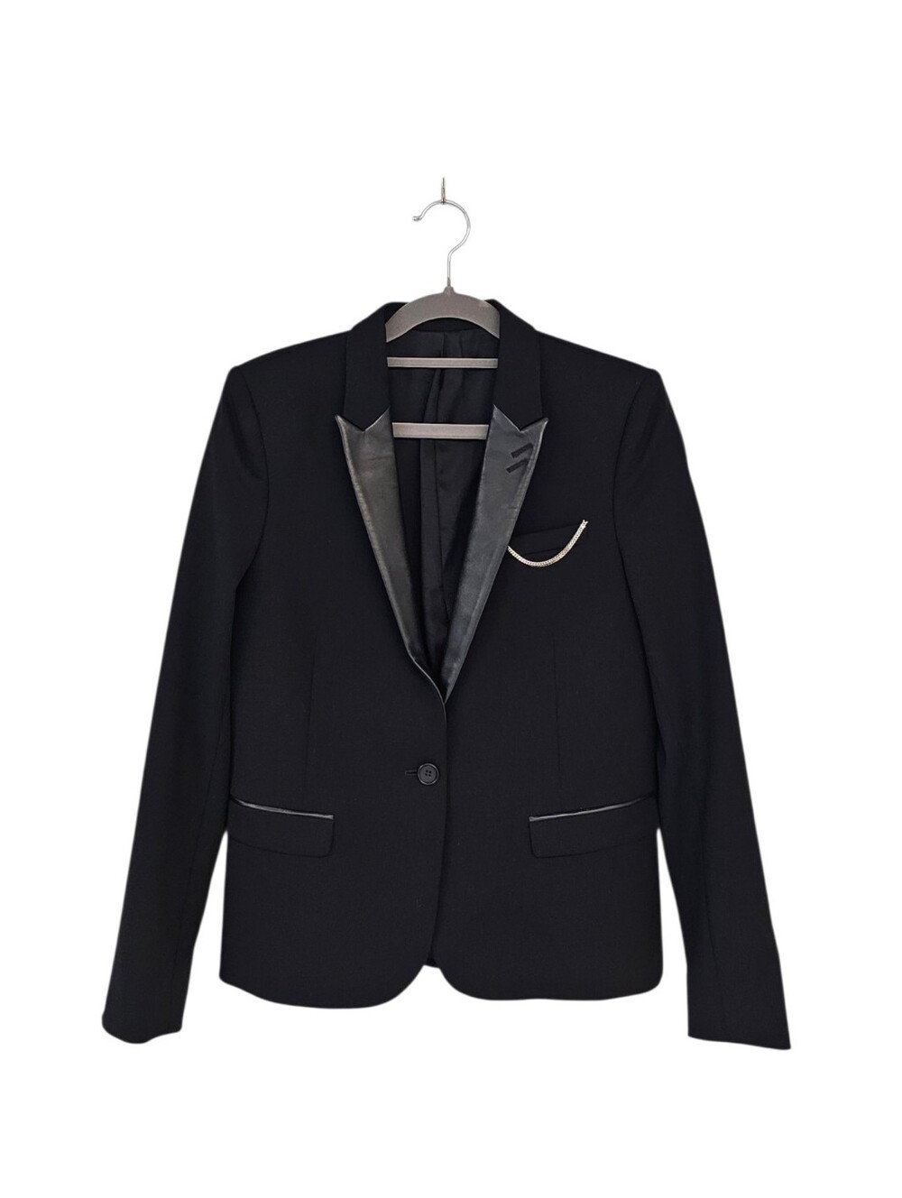 The Kooples Lane Wool Leather Trim Black Career Workwear Blazer 4/ 36 Preowned